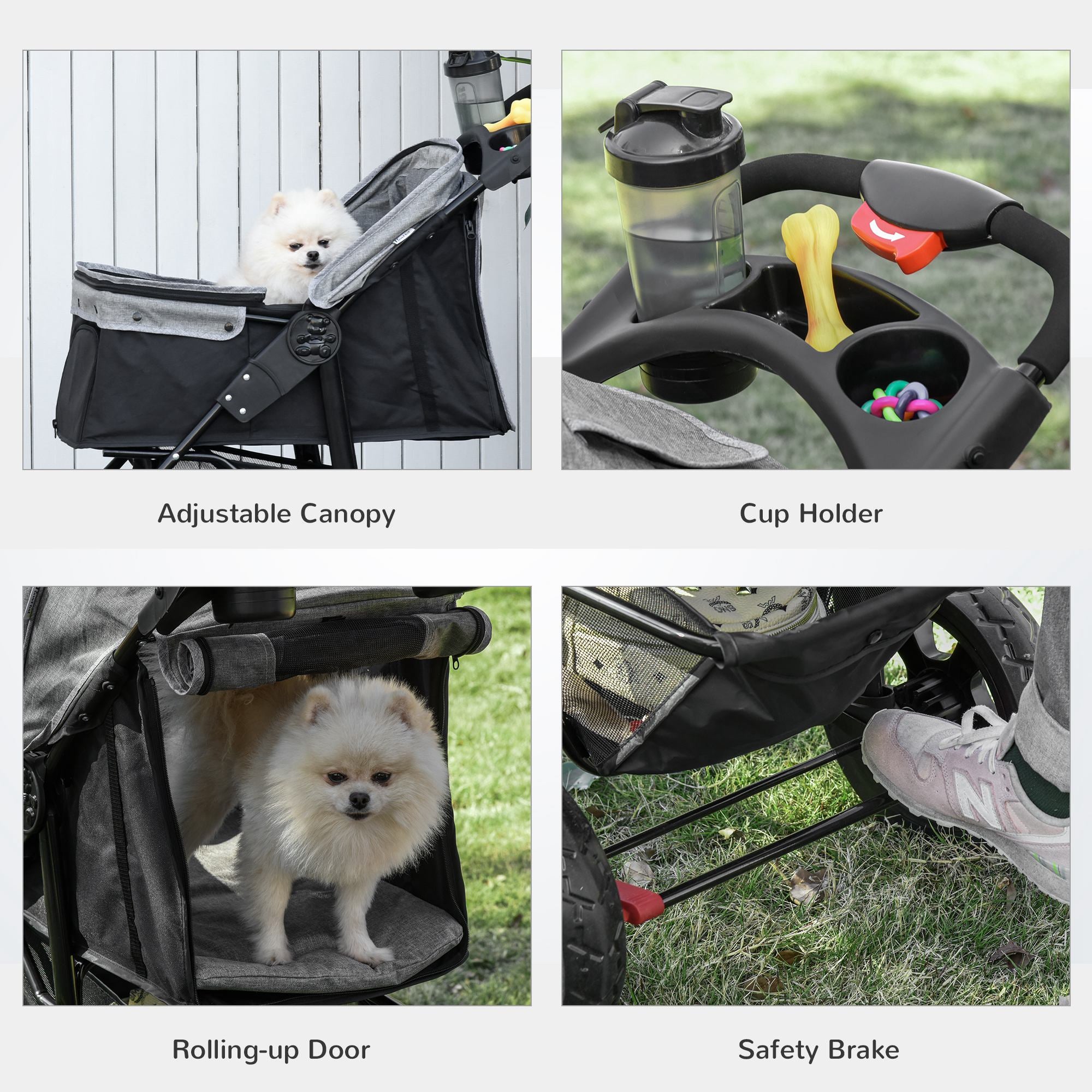 3 Wheel Dog Stroller, Folding Pet Stroller Jogger with Adjustable Canopy, Storage Basket, Mesh Window, Cupholder, for Small Dogs & Cats, Grey