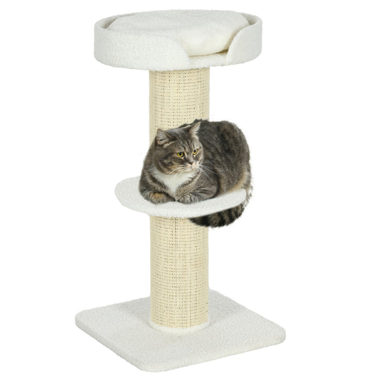 36"H Large Cat Scratching Post for Indoor Cats, Bold Cat Tree Multi-Level Kitty Tower with Sisal Mat Scratch Rope, Cat Bed, Removable Cushion, Perch, Cream White