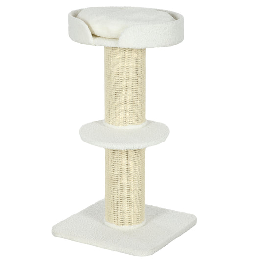 36"H Large Cat Scratching Post for Indoor Cats, Bold Cat Tree Multi-Level Kitty Tower with Sisal Mat Scratch Rope, Cat Bed, Removable Cushion, Perch, Cream White