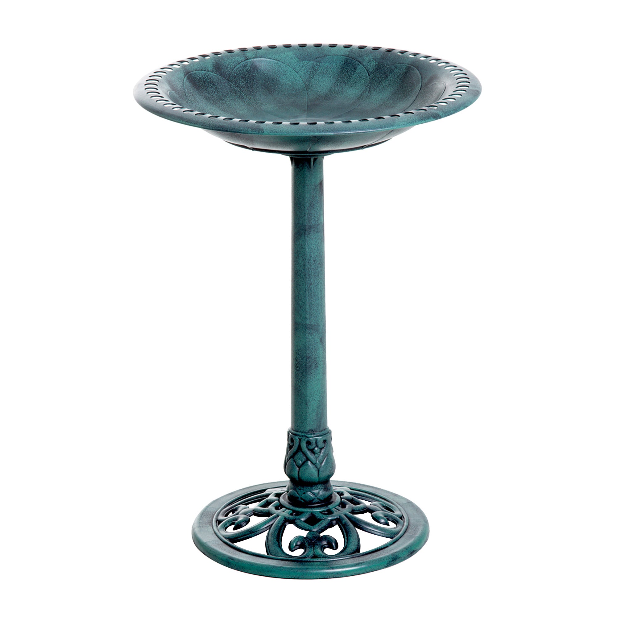 50cm Bird Bath for Garden, Outdoor Birdbath Stand, Decorative Bird Drinking Stand with Scallop-like Pattern, Time-Worn Finish, Green