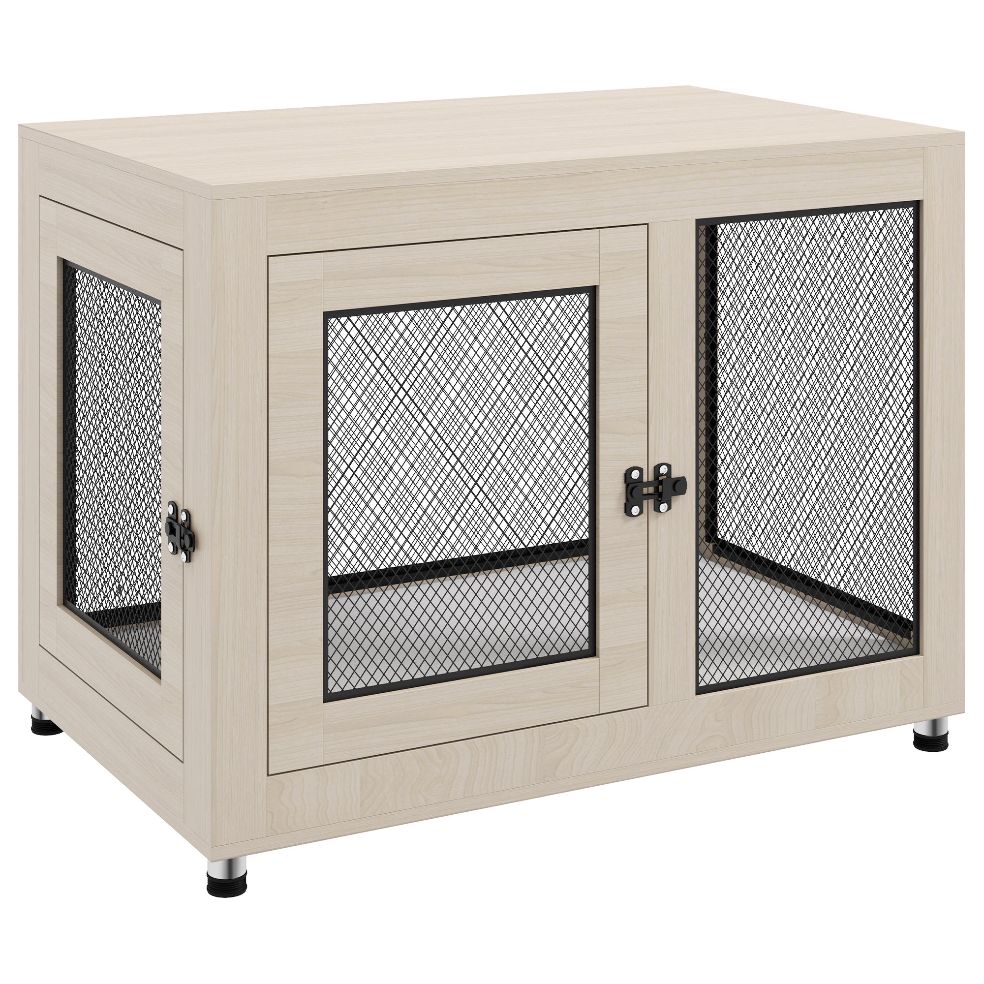 Dog Crate Furniture End Table w/ Soft Washable Cushion, Two Doors, Indoor Pet Kennel for Small Medium Large Dogs w/ Wire Mesh, Oak