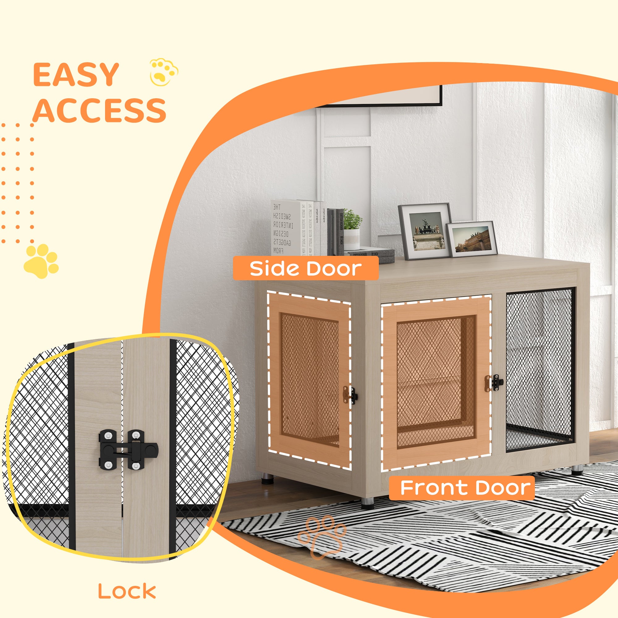Dog Crate Furniture End Table w/ Soft Washable Cushion, Two Doors, Indoor Pet Kennel for Small Medium Large Dogs w/ Wire Mesh, Oak