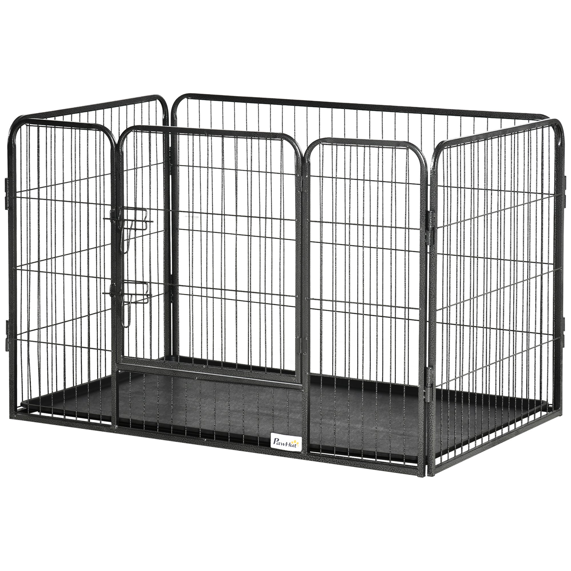 4 Panels Dog Playpen, Heavy Duty Dog Fence, 28" H Portable Pet Playpen with Door Double Locking Latches, No Leaking Tray for Indoor Outdoor Backyard Garden, Grey