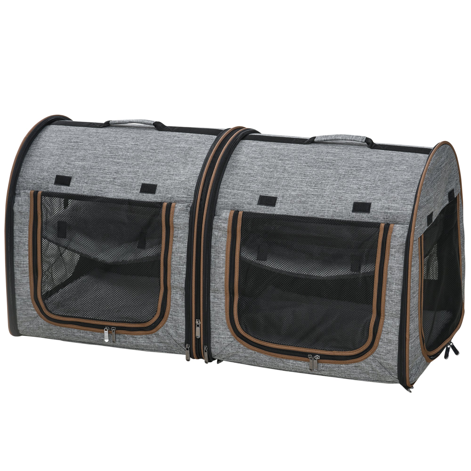 39" Travel Pet Carrier, Portable Soft-Sided Cat Carrier with Divider, Two Compartments, Soft Cushions & Storage Bag, Grey