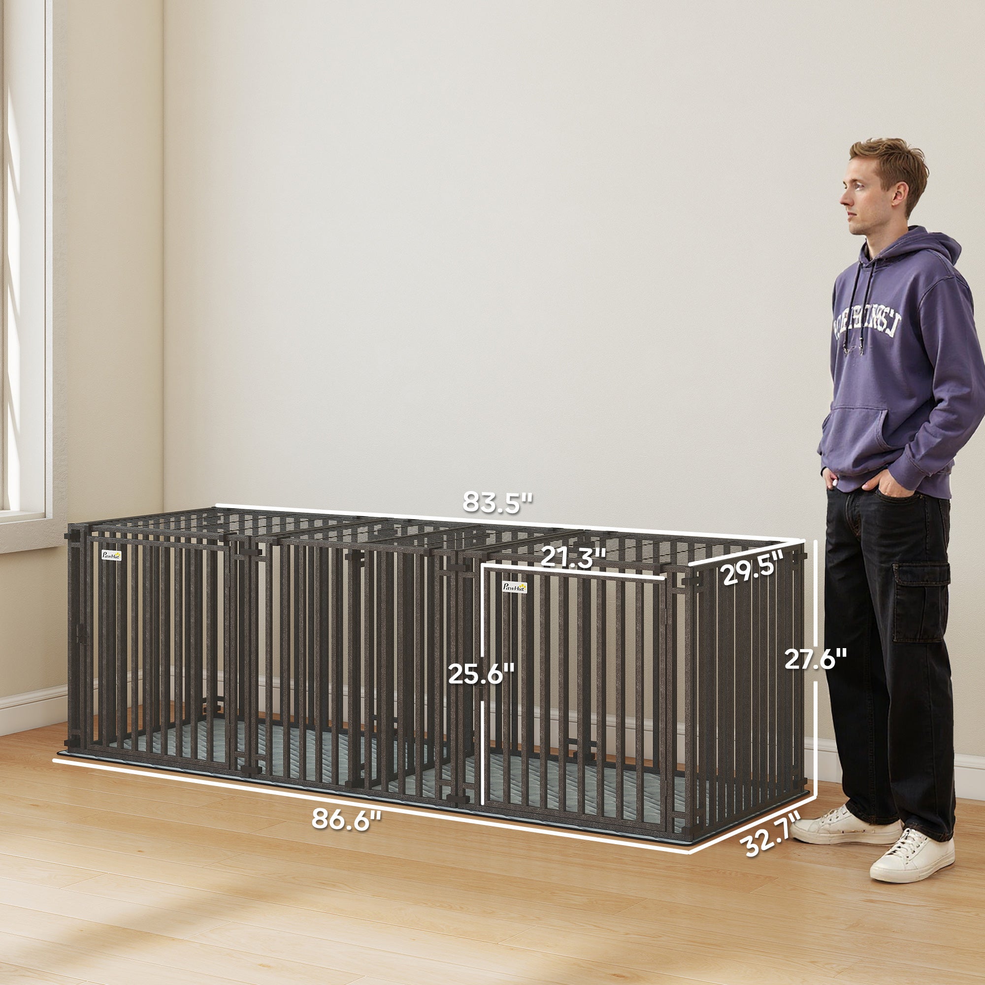 83"L Heavy Duty Dog Crate, Extra Large Metal Dog Cage Kennel with Divider and Mat for Small Medium Large Breeds, Modular Puppy Playpen with Double Doors for Indoor Outdoor, Black