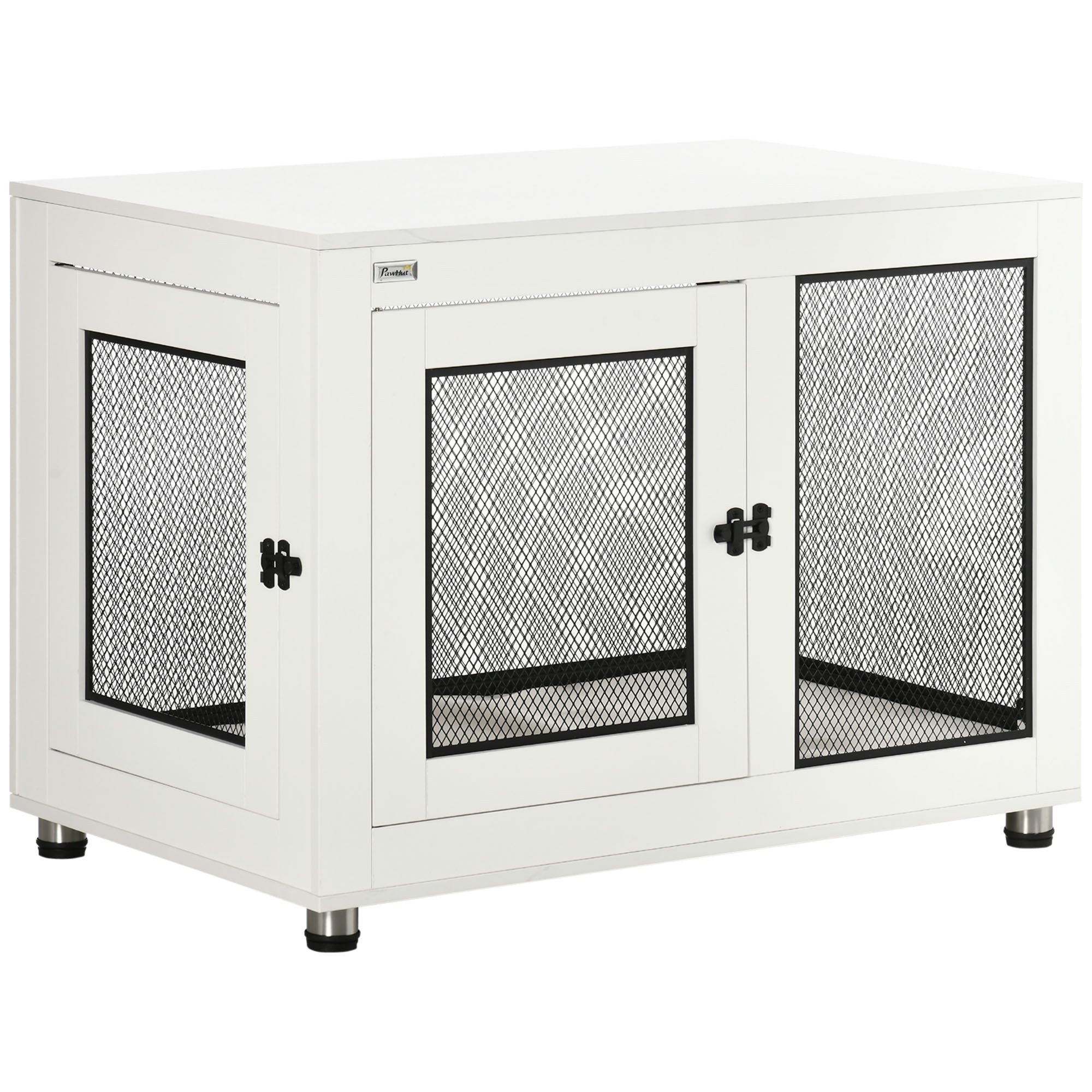 37in Dog Crate Furniture with Cushion, Indoor Pet Kennel End Table with 2 Doors, for Large Dogs, White