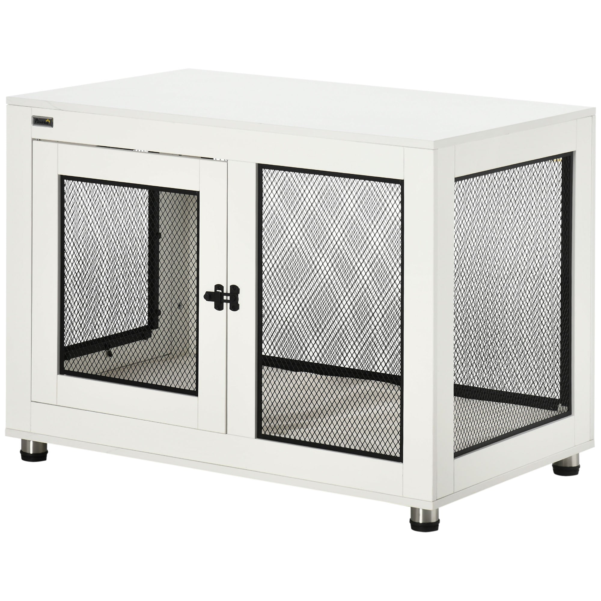 37in Dog Crate Furniture with Cushion, Indoor Pet Kennel End Table with 2 Doors, for Large Dogs, White