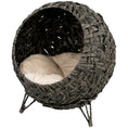 Load image into Gallery viewer, Rattan Cat Bed, Elevated Handwoven Cat Basket Bed with Soft Cushion and Metal Base, Indoor Kitty Furniture, Breathable, for Kittens, Gray
