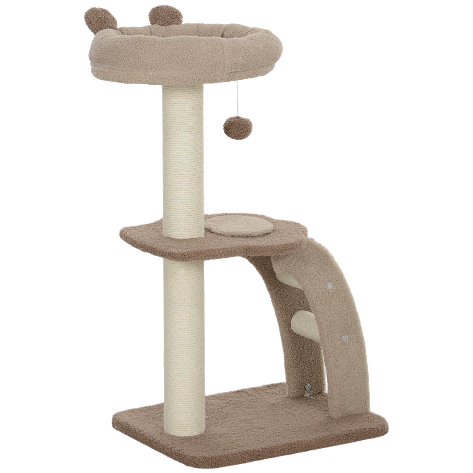 Cat Tree for Indoor Cats, 88cm Cat Tower with Sisal Scratching Post, Hanging Ball, Large Cat Perch, Stairs, Cat Activity Centre for Kitten, Brown