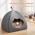 Load image into Gallery viewer, Cat Cave Bed for Indoor Kittens, Cat House with Removable Cushion and Teaser Ball, Kitty Igloo with Anti-Slip Base, 42 x 42 x 39 cm, Grey
