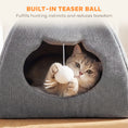 Load image into Gallery viewer, Cat Cave Bed for Indoor Kittens, Cat House with Removable Cushion and Teaser Ball, Kitty Igloo with Anti-Slip Base, 42 x 42 x 39 cm, Grey
