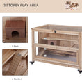 Load image into Gallery viewer, Wooden Hamster Cage, Mice Rodent Small Animals Kit Hutch, 3 Tiers Exercise Play House, with Wheels, Bottom Tray, 99 x 50 x 69 cm, Natural Wood
