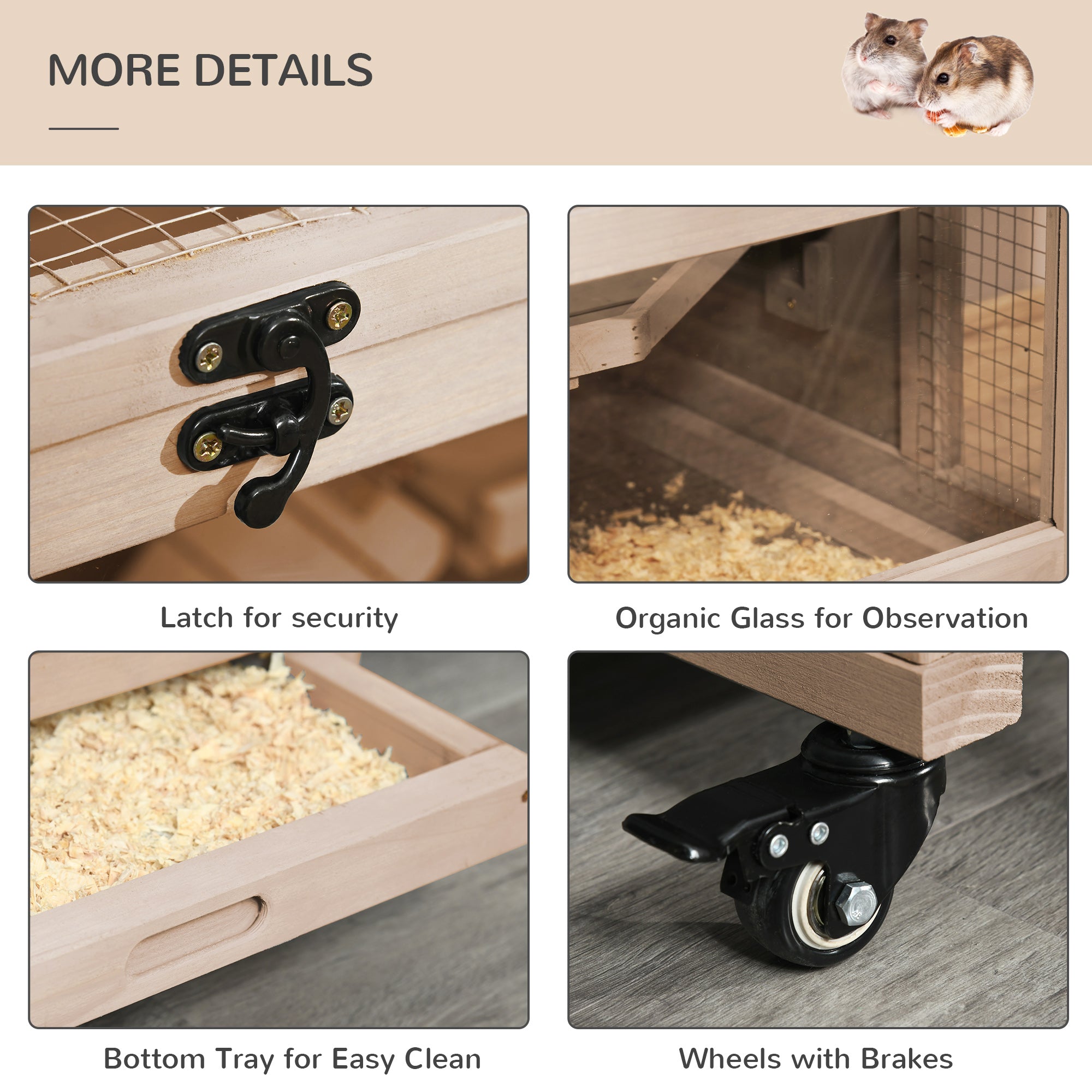 PawHut Extra Large Wooden Hamster Cage and Habitat Playground with 3 Ladders and 2 Huts, Syrian & Dwarf Hamster Small Animal Cage, Wheels, Pull-out Tray, Natural