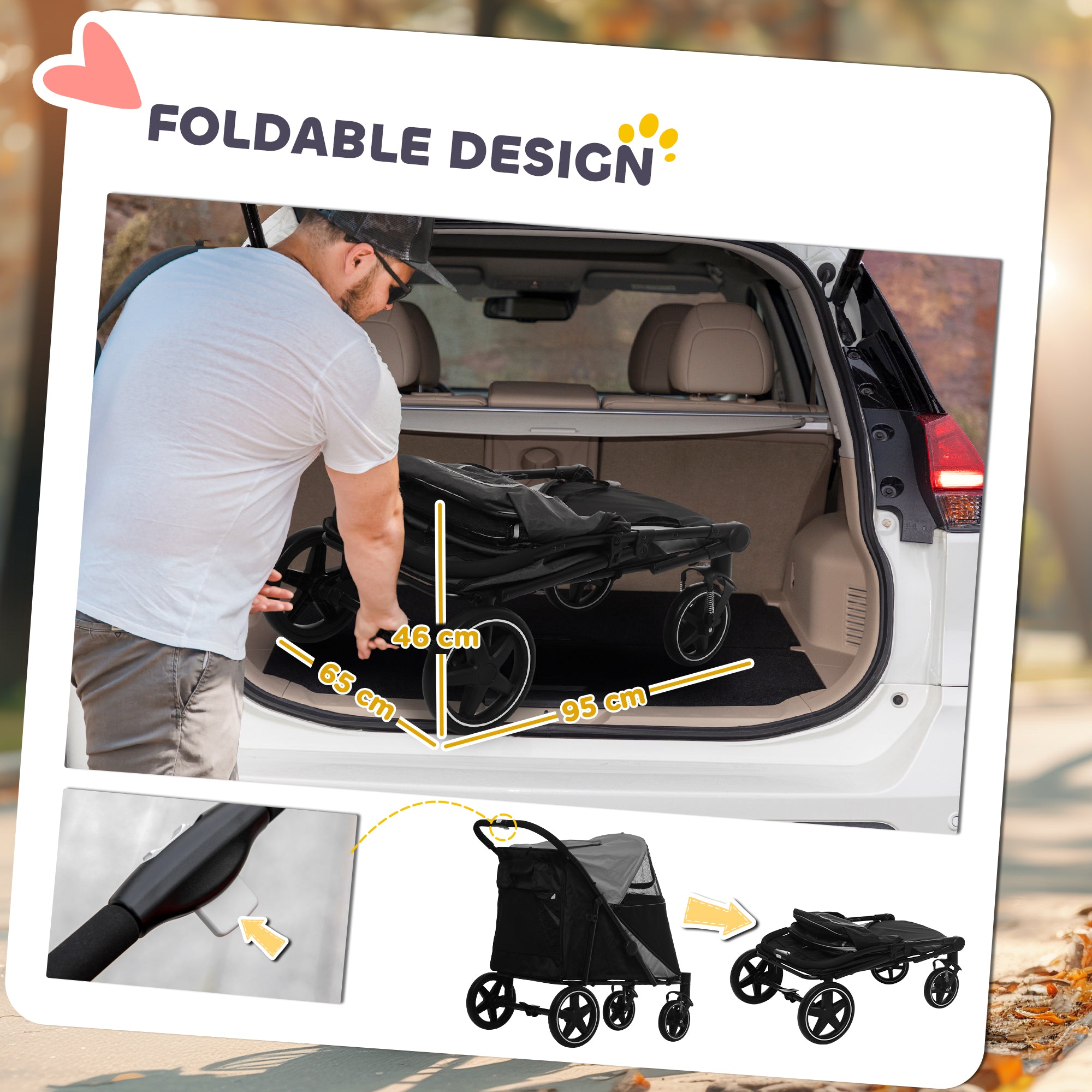 Dog Stroller Pet Pram Dog Pushchair Buggy with Adjustable Canopy for Medium and Large Breeds, Black