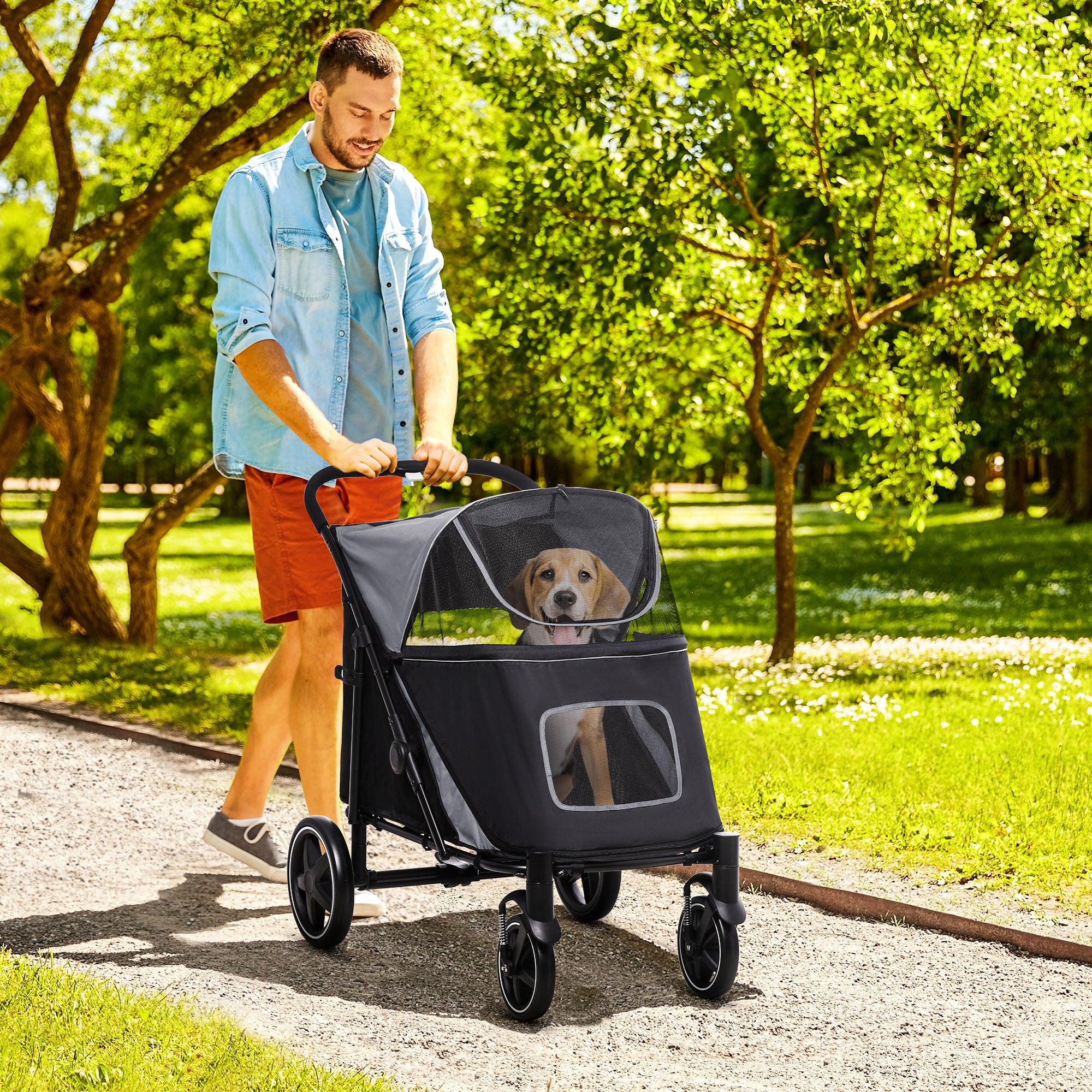 Dog Stroller Pet Pram Dog Pushchair Buggy with Adjustable Canopy for Medium and Large Breeds, Black