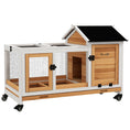 Load image into Gallery viewer, Wooden Rabbit Hutch with Wheels, Guinea Pig Cage, Small Animal House for Outdoor & Indoor with Slide-out Tray, 108 x 58 x 73.5cm, Yellow
