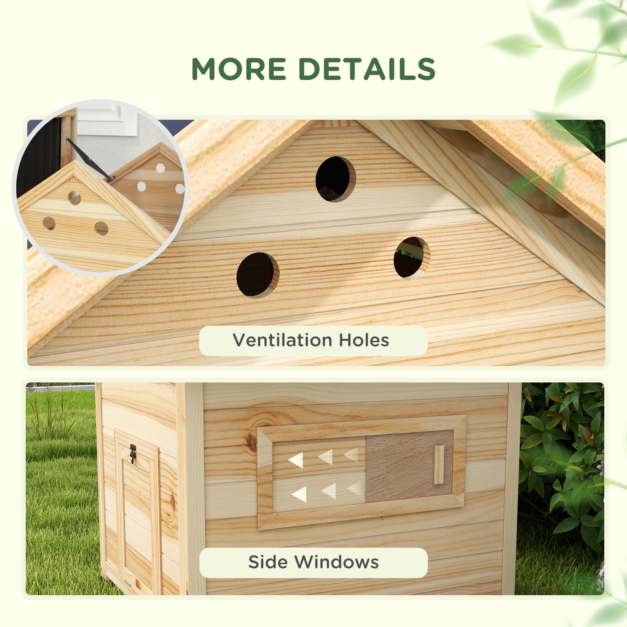 Wooden Duck House, Raised Chicken Coop with Double Doors, Poultry Coop with Openable Roof, Ventilation Holes, Removable Base, Natural Wood Finish
