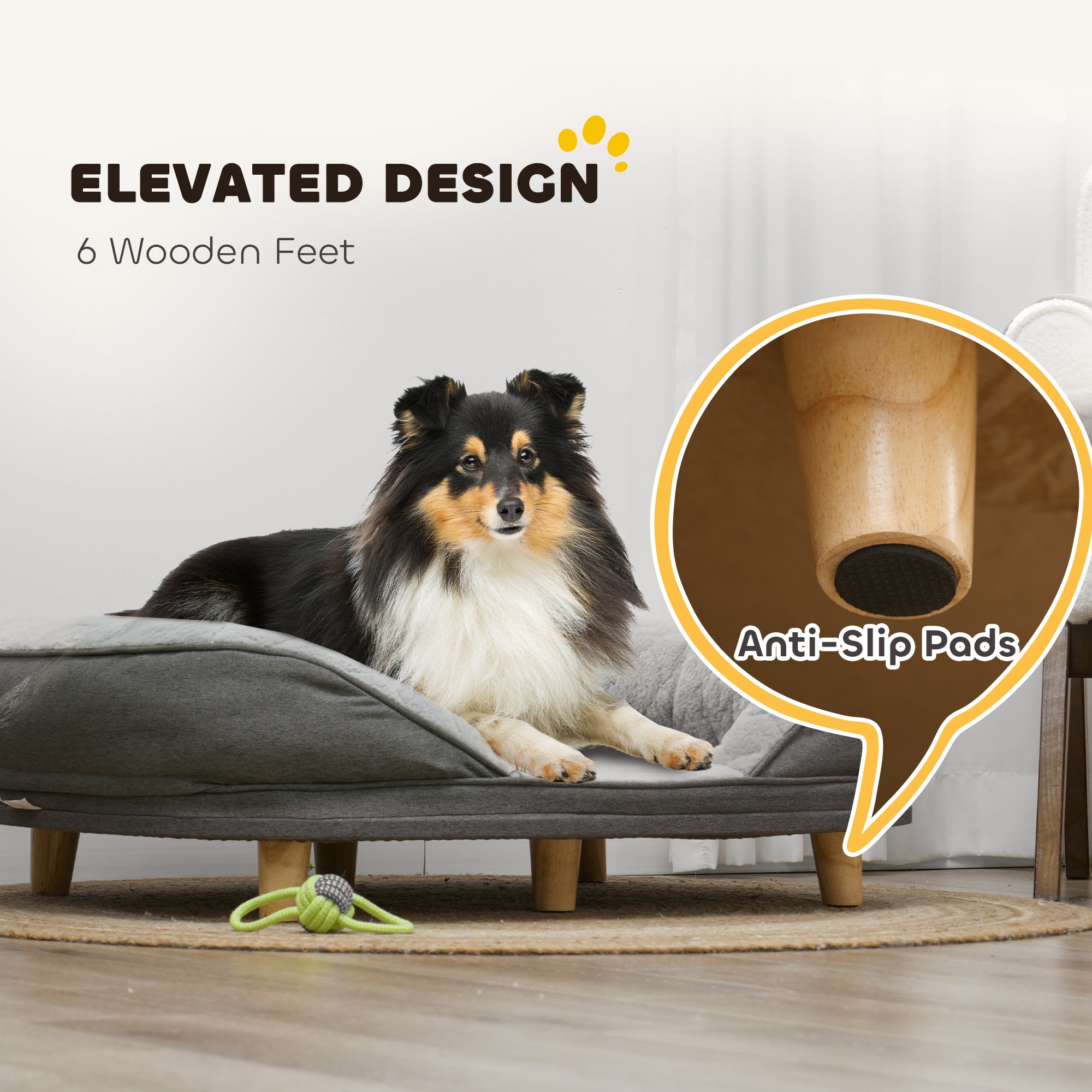 Dog Sofa Bed for Large Sized Pet, Cat Sofa with Soft Velvet Fabric, Removable Cushion, Washable Cover, Anti-Slip Foot Pads, 55 lbs Dog Couch, Grey