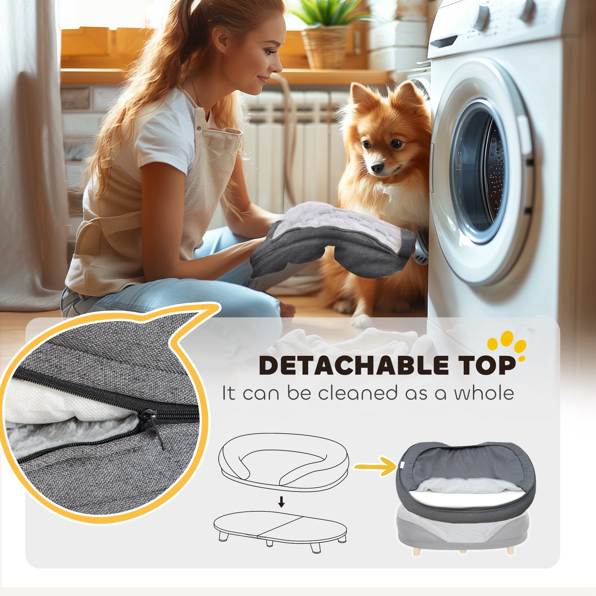 Dog Sofa Bed for Large Sized Pet, Cat Sofa with Soft Velvet Fabric, Removable Cushion, Washable Cover, Anti-Slip Foot Pads, 55 lbs Dog Couch, Grey