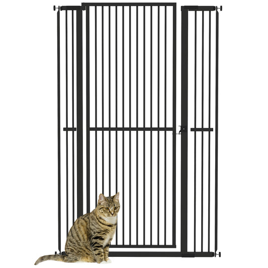 59"H Extra Tall Cat Gate, 30"-41"W Steel Pet Gate for Doorway, Hallway, Pressure Mounted Kit No Drilling Dog Gate with 1.4" Extra Narrow Gap, 2.8" & 5.5" Extensions, Black