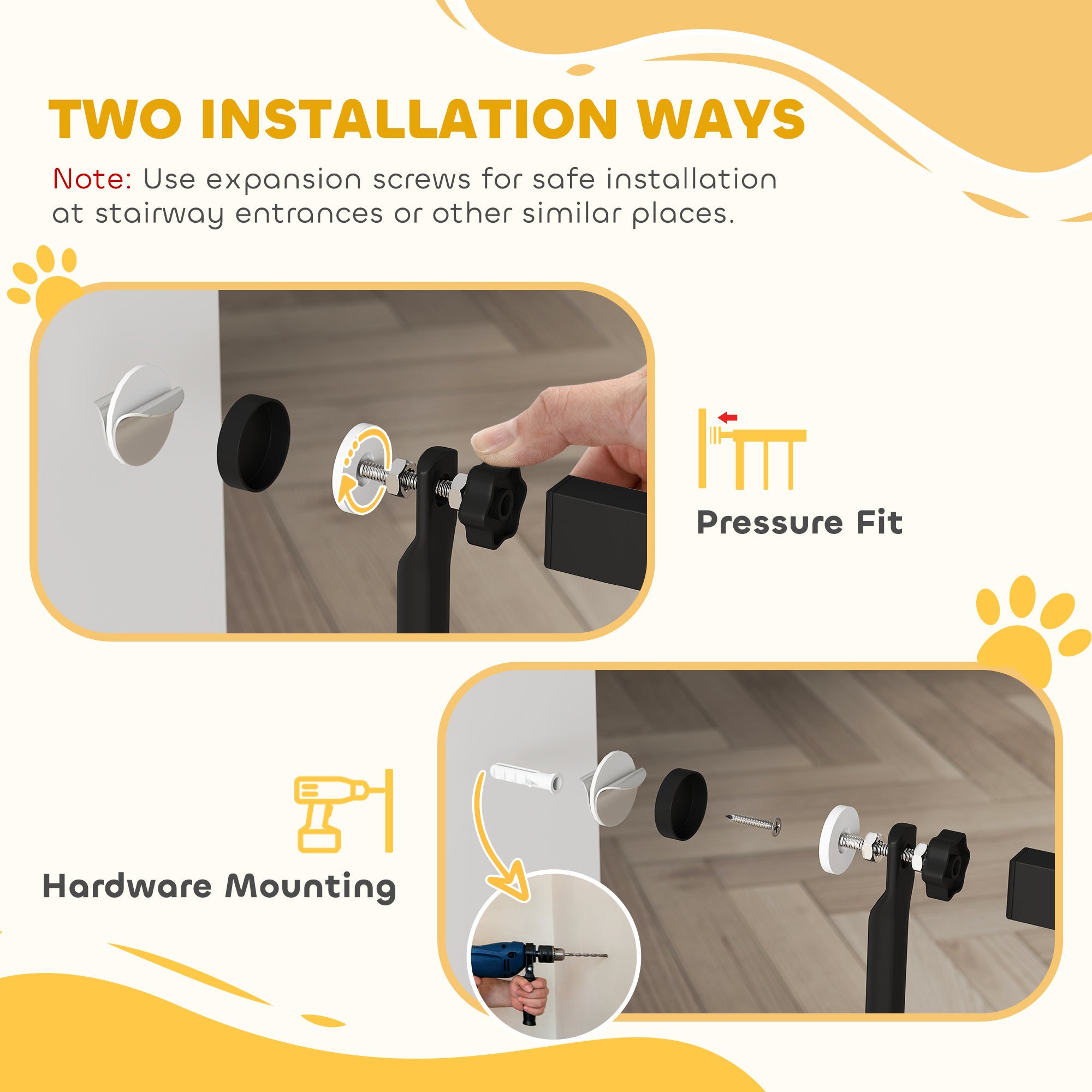 59"H Extra Tall Cat Gate, 30"-41"W Steel Pet Gate for Doorway, Hallway, Pressure Mounted Kit No Drilling Dog Gate with 1.4" Extra Narrow Gap, 2.8" & 5.5" Extensions, Black