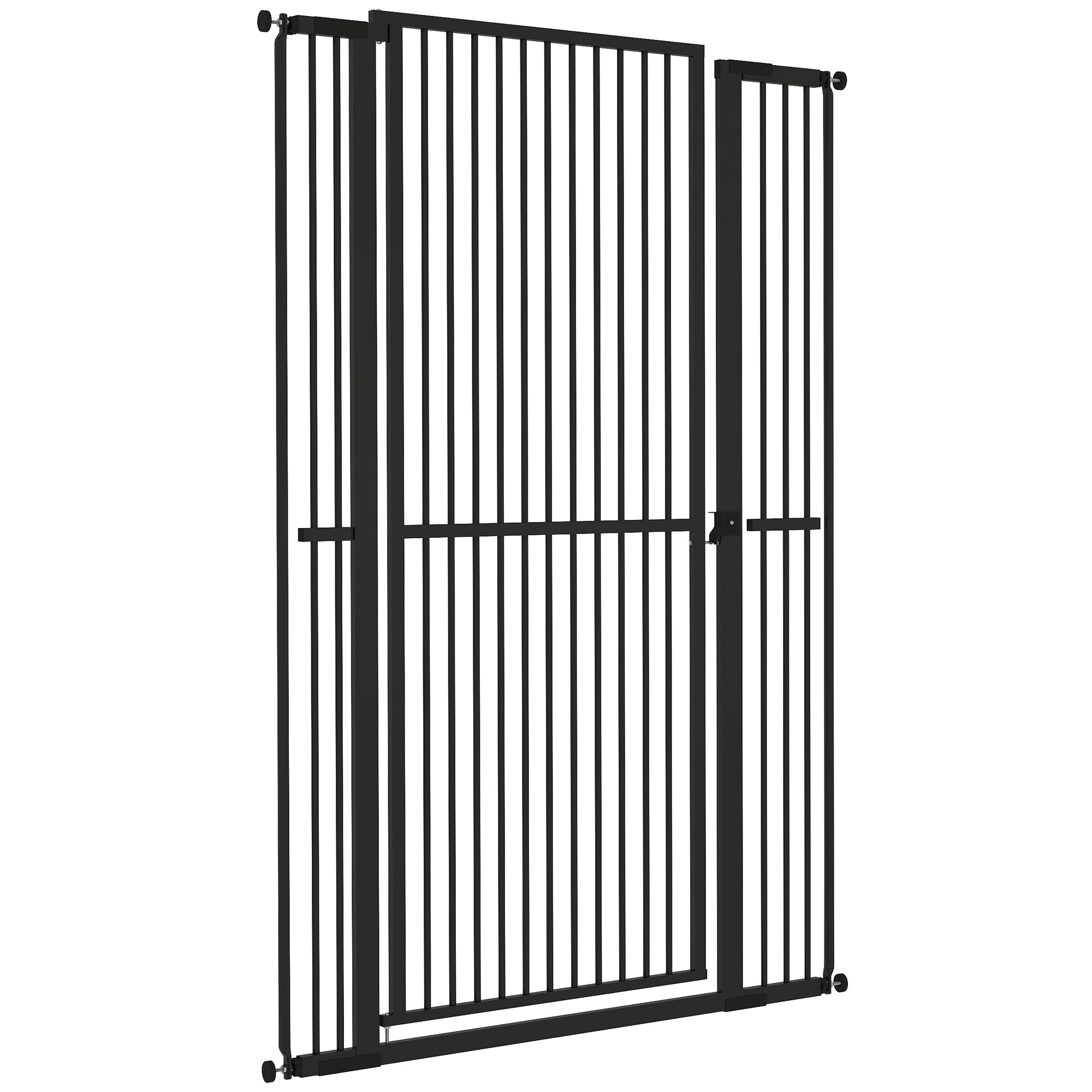 59"H Extra Tall Cat Gate, 30"-41"W Steel Pet Gate for Doorway, Hallway, Pressure Mounted Kit No Drilling Dog Gate with 1.4" Extra Narrow Gap, 2.8" & 5.5" Extensions, Black