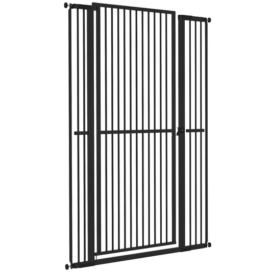59"H Extra Tall Cat Gate, 30"-41"W Steel Pet Gate for Doorway, Hallway, Pressure Mounted Kit No Drilling Dog Gate with 1.4" Extra Narrow Gap, 2.8" & 5.5" Extensions, Black