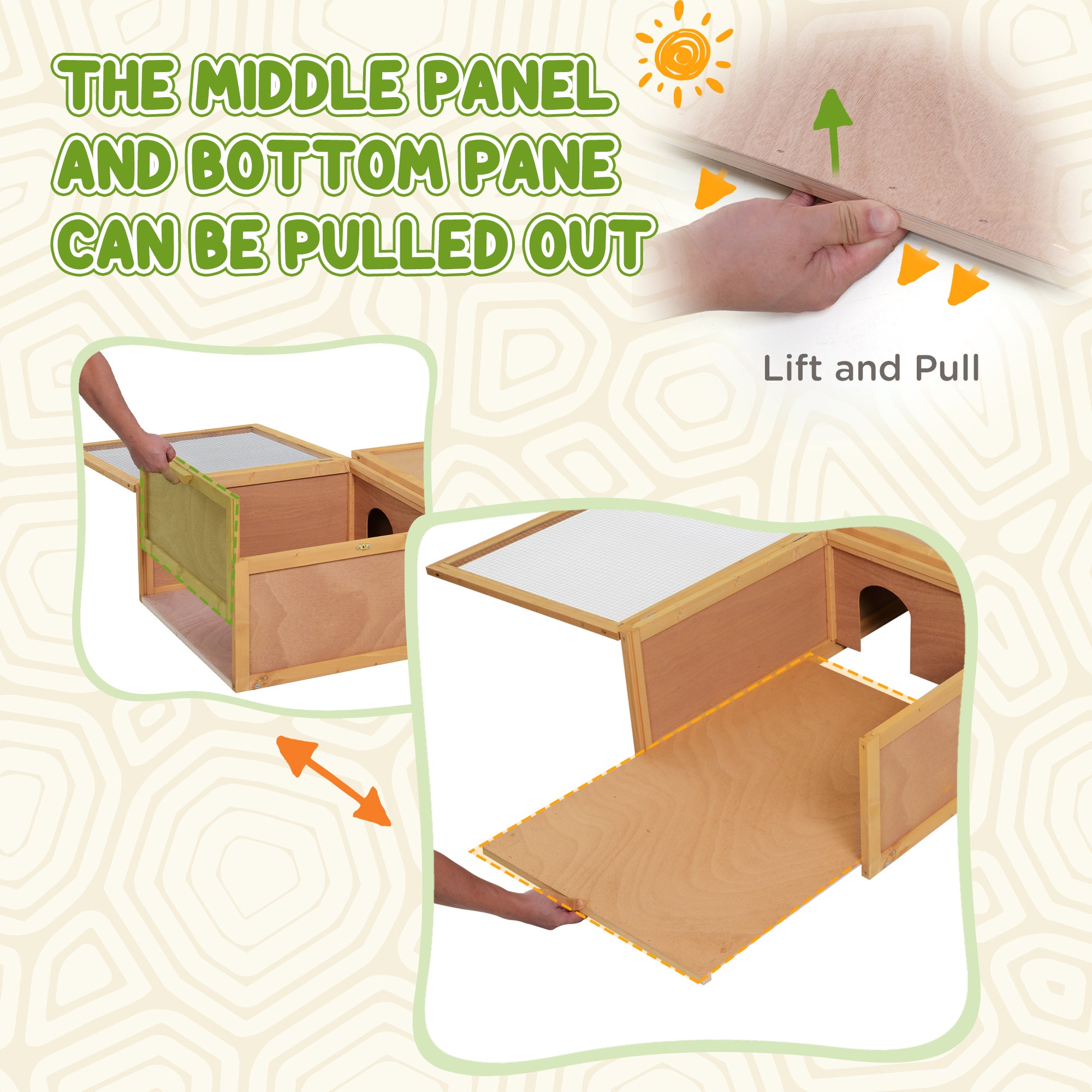 Tortoise Enclosure, Wooden Turtle Tank Reptile Terrarium with Two Room Design, for Indoor Use, 37" x 25" x 13", Nature Wood