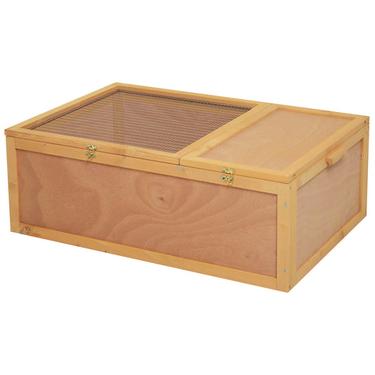 Tortoise Enclosure, Wooden Turtle Tank Reptile Terrarium with Two Room Design, for Indoor Use, 37" x 25" x 13", Nature Wood