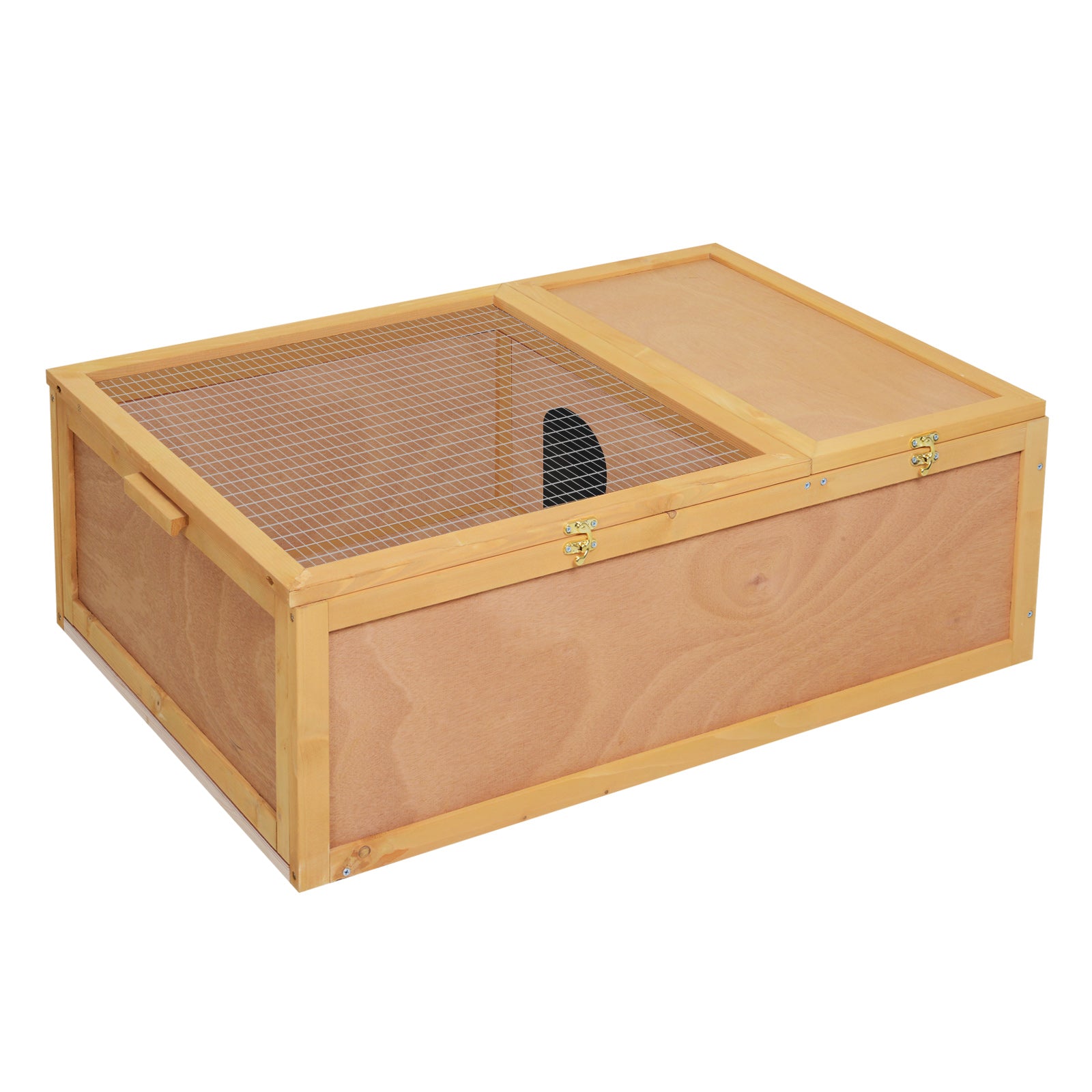 Tortoise Enclosure, Wooden Turtle Tank Reptile Terrarium with Two Room Design, for Indoor Use, 37" x 25" x 13", Nature Wood