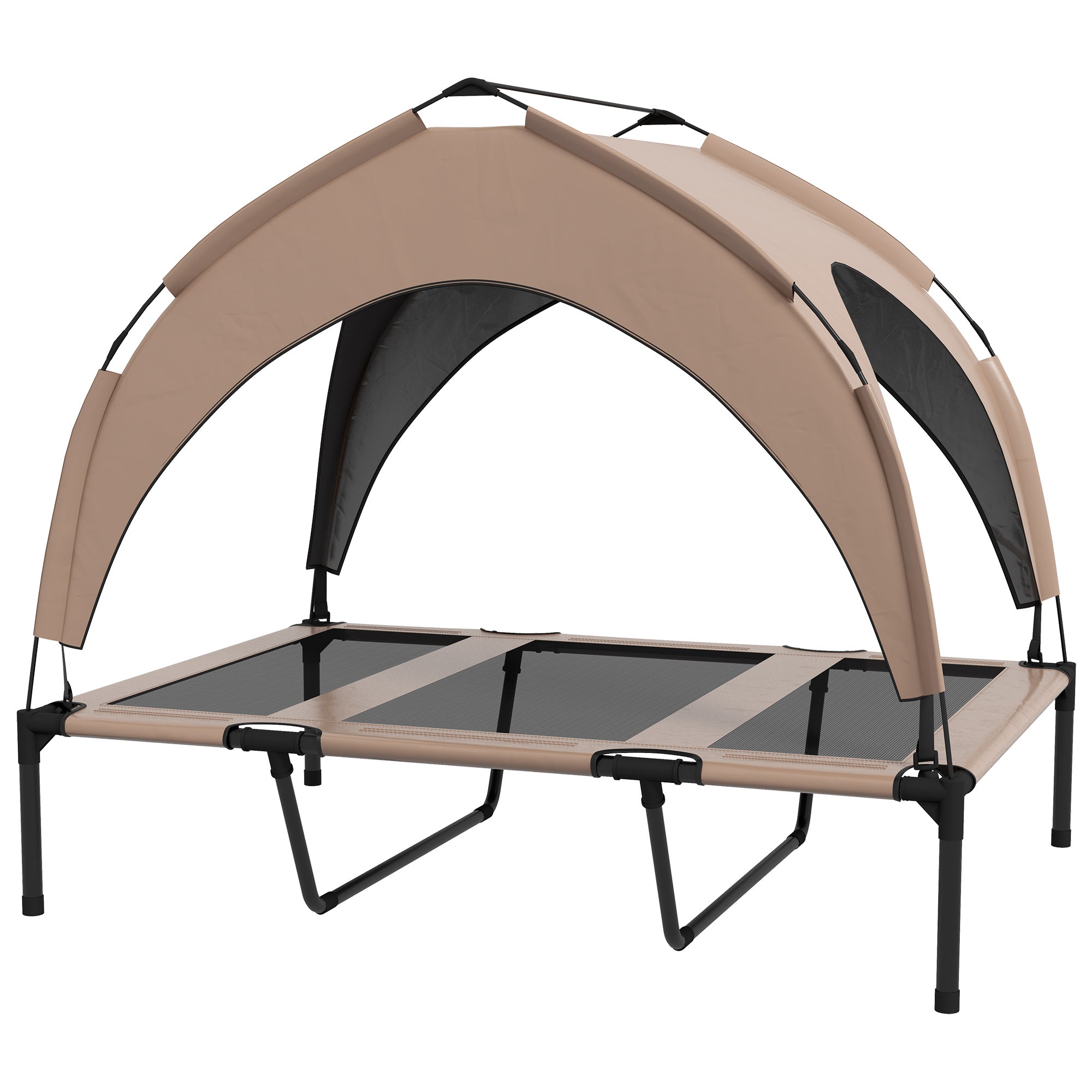 Elevated Dog Bed with Canopy, Cooling Dog Cot Bed for Camping, Portable Raised Pet Cot with Washable Breathable Mesh, for Indoor Outdoor, Large Dogs, 42" x 30" x 37", Coffee