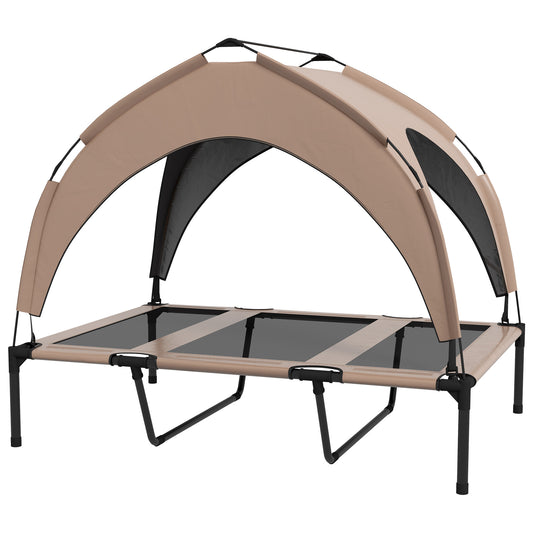 Elevated Dog Bed with Canopy, Cooling Dog Cot Bed for Camping, Portable Raised Pet Cot with Washable Breathable Mesh, for Indoor Outdoor, Large Dogs, 42" x 30" x 37", Coffee