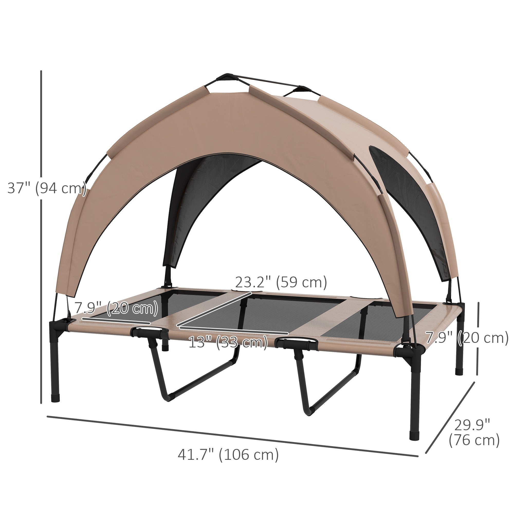 Elevated Dog Bed with Canopy, Cooling Dog Cot Bed for Camping, Portable Raised Pet Cot with Washable Breathable Mesh, for Indoor Outdoor, Large Dogs, 42" x 30" x 37", Coffee