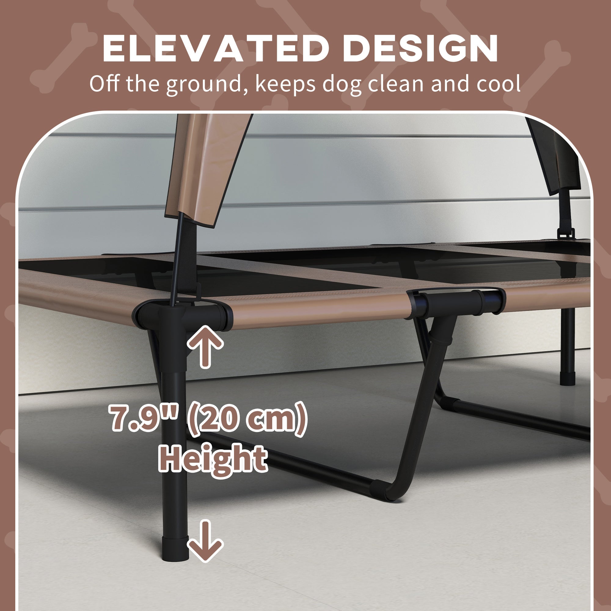 Elevated Dog Bed with Canopy, Cooling Dog Cot Bed for Camping, Portable Raised Pet Cot with Washable Breathable Mesh, for Indoor Outdoor, Large Dogs, 42" x 30" x 37", Coffee