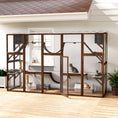 Load image into Gallery viewer, Catio, Large Outdoor Cat Enclosure with Cat Condos, Platforms, Ladders, Doors, Weather-Resistant Roof, Wooden Cat Cage for 1-4 Cats, Espresso
