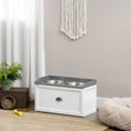 Load image into Gallery viewer, Elevated Dog Bowls for Large Dogs, Raised Pet Feeding Station with 2 Stainless Steel Bowls, Hidden Storage Drawer, Wood Stand for Cats, White
