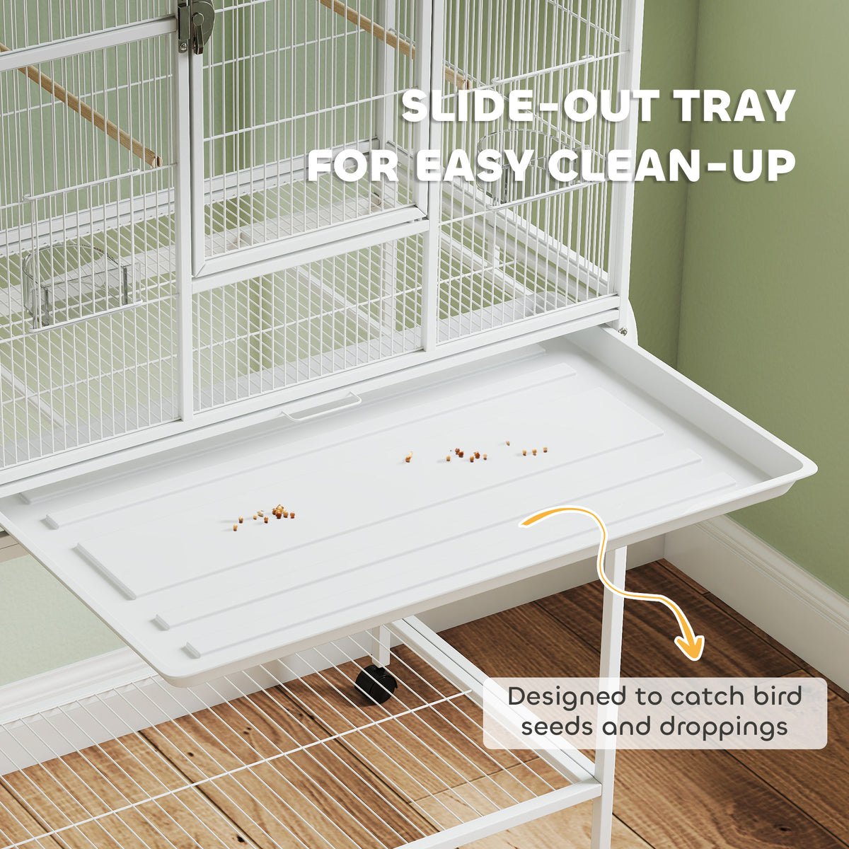 Large Bird Cage Budgie Cage with Stand, Storage Shelf, Wood Perch for Parrot Canary Parakeet Cockatiels, 81 x 48 x 162.5 cm, White