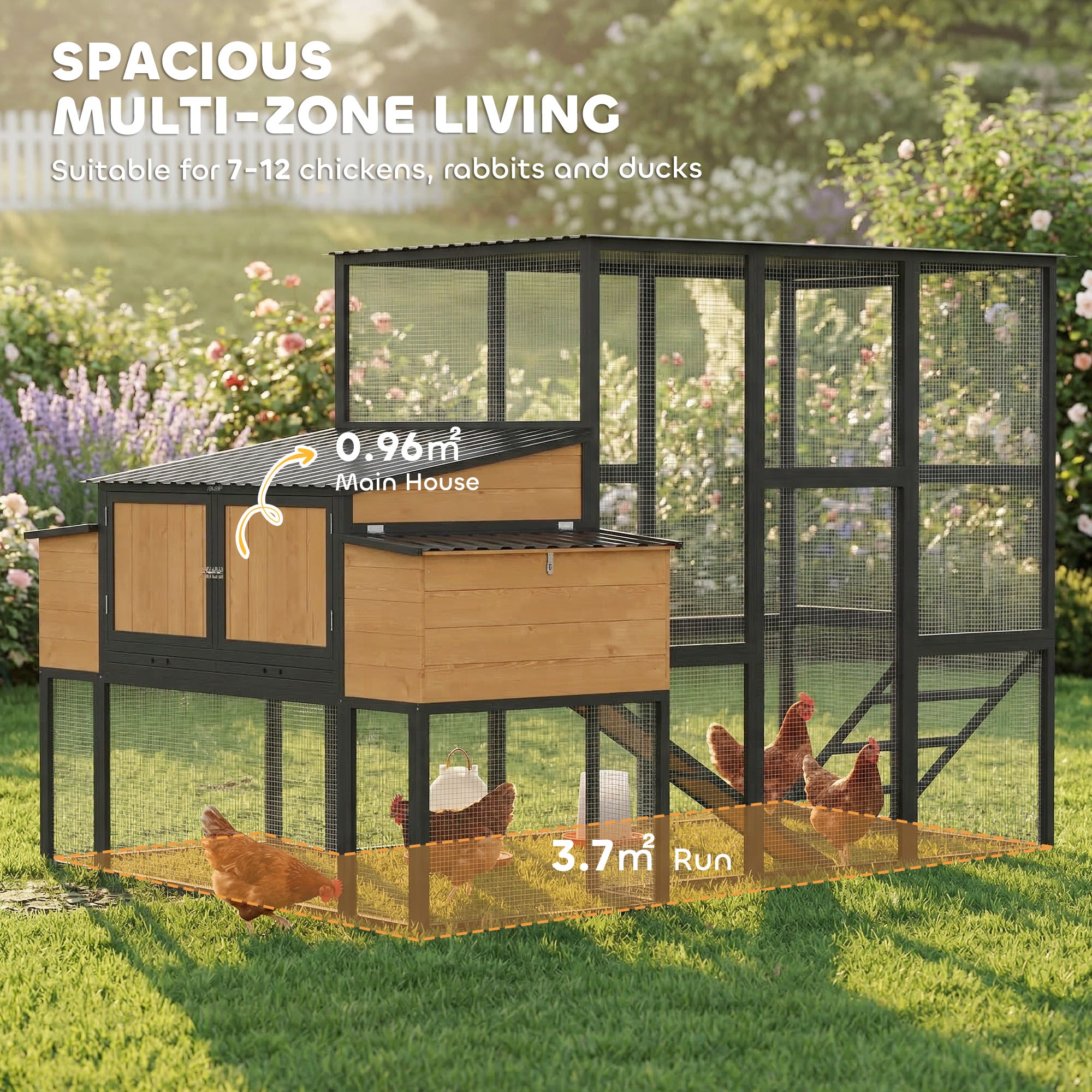 105" Large Chicken Coop, Walk-in Wooden Hen House for 7-12 Hens, Poultry Cage Chicken House with Run, 2 Nesting Boxes, Roosting Bars, Waterproof Roof and Ramp, Yellow