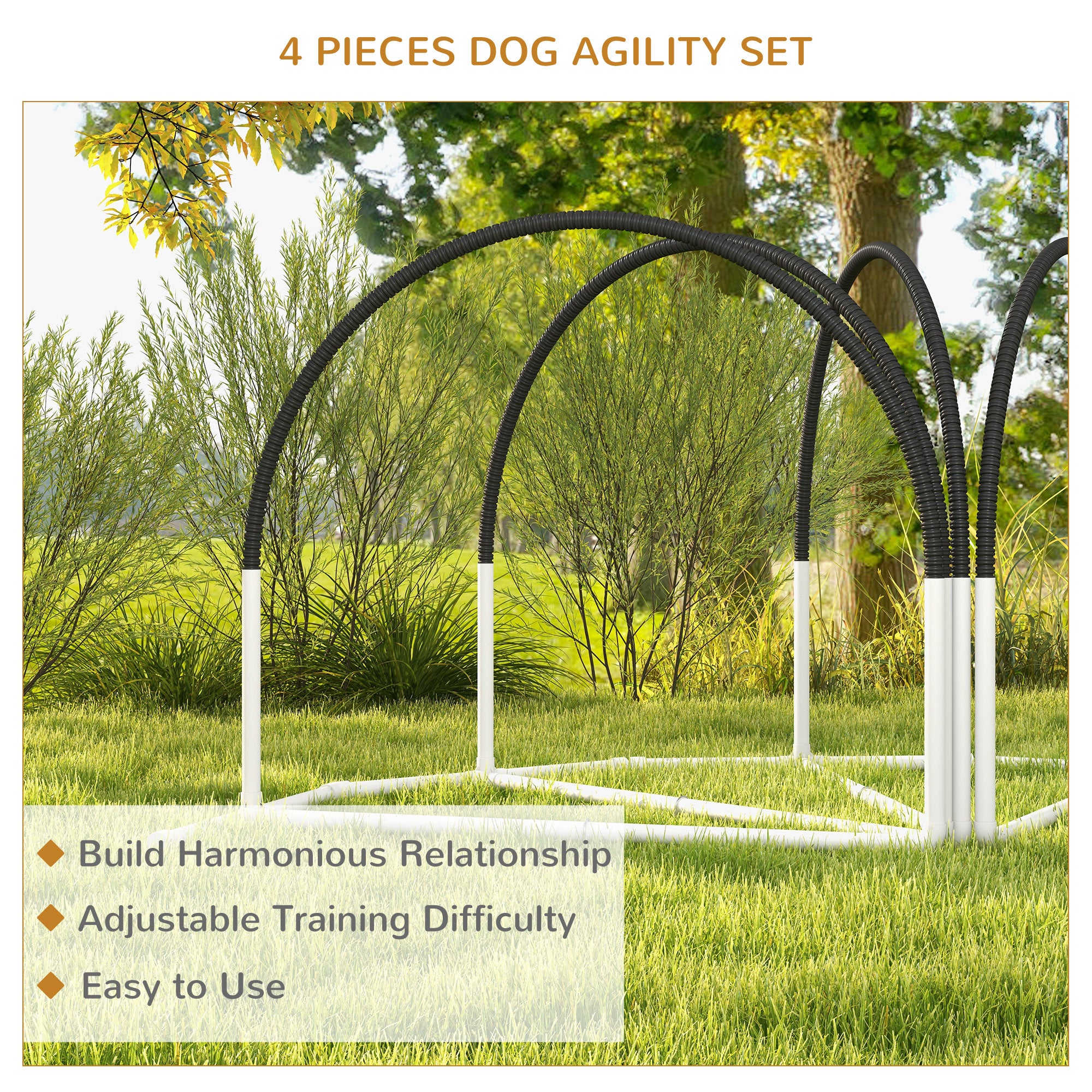 4 Pieces Dog Agility Training Equipment with Weave Poles, Training Starter Kit, Dog Obstacle Course, Pet Outdoor Games with Carry Bag, Black