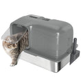Load image into Gallery viewer, Stainless Steel Litter Tray with Plasma Deodoriser System, 65L Extra Large Enclosed Litter Box with Lid High, Sided Wall and Scoop for Larger Cats, Easy to Clean & Odour-Resistant, Grey
