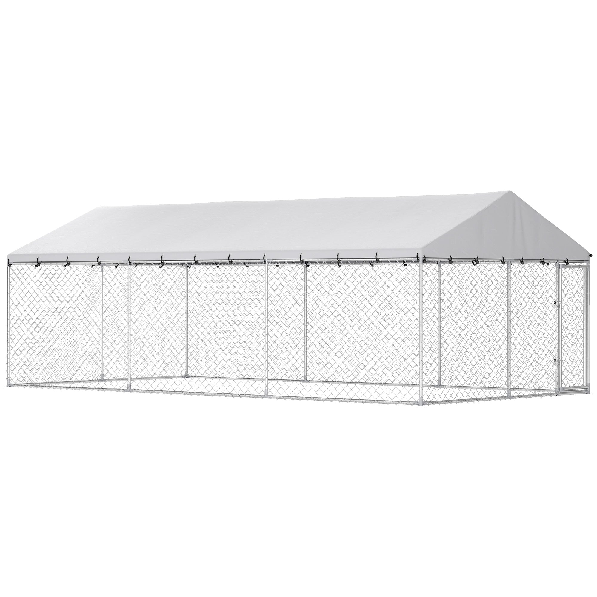 Outdoor Dog Kennel, 20' x 10' x 7', Heavy Duty Large Dog Kennel Outside w/ Waterproof Roof, Galvanized Chain Link Pet Enclosure w/ 2 Secure Locks, for Large Breed, Chicken, Duck