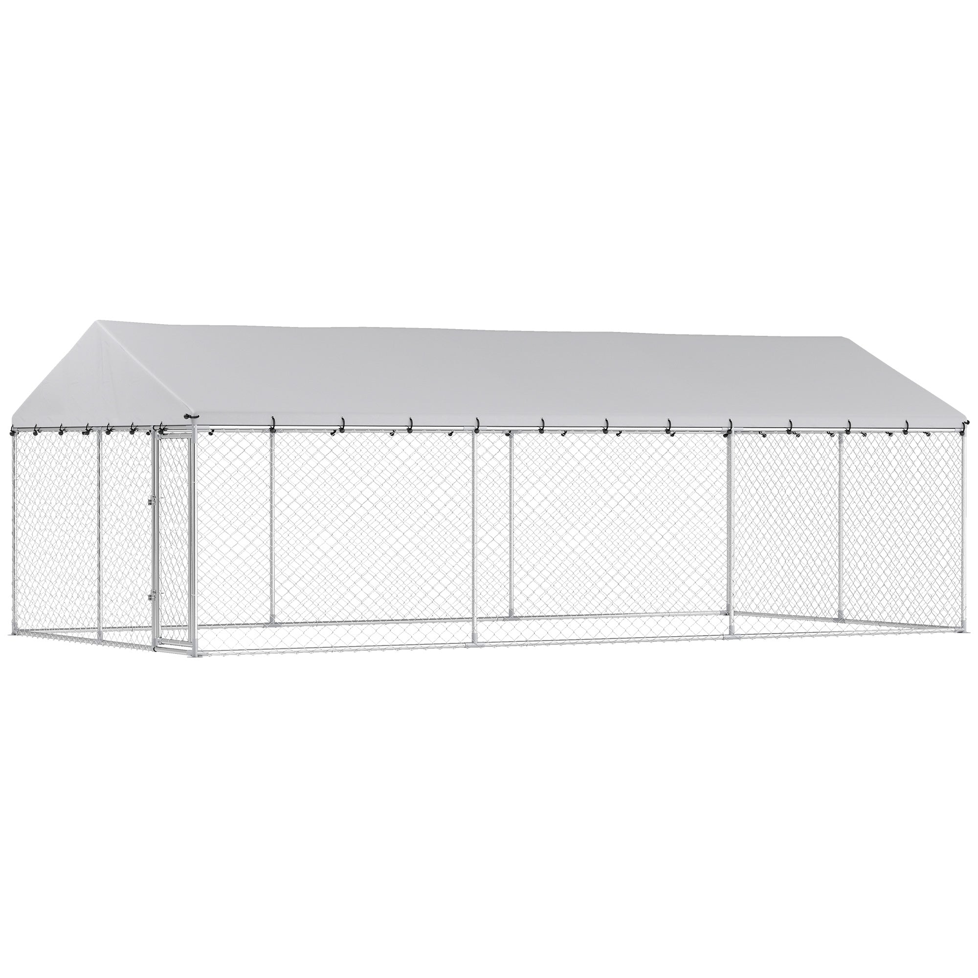 Outdoor Dog Kennel, 20' x 10' x 7', Heavy Duty Large Dog Kennel Outside w/ Waterproof Roof, Galvanized Chain Link Pet Enclosure w/ 2 Secure Locks, for Large Breed, Chicken, Duck