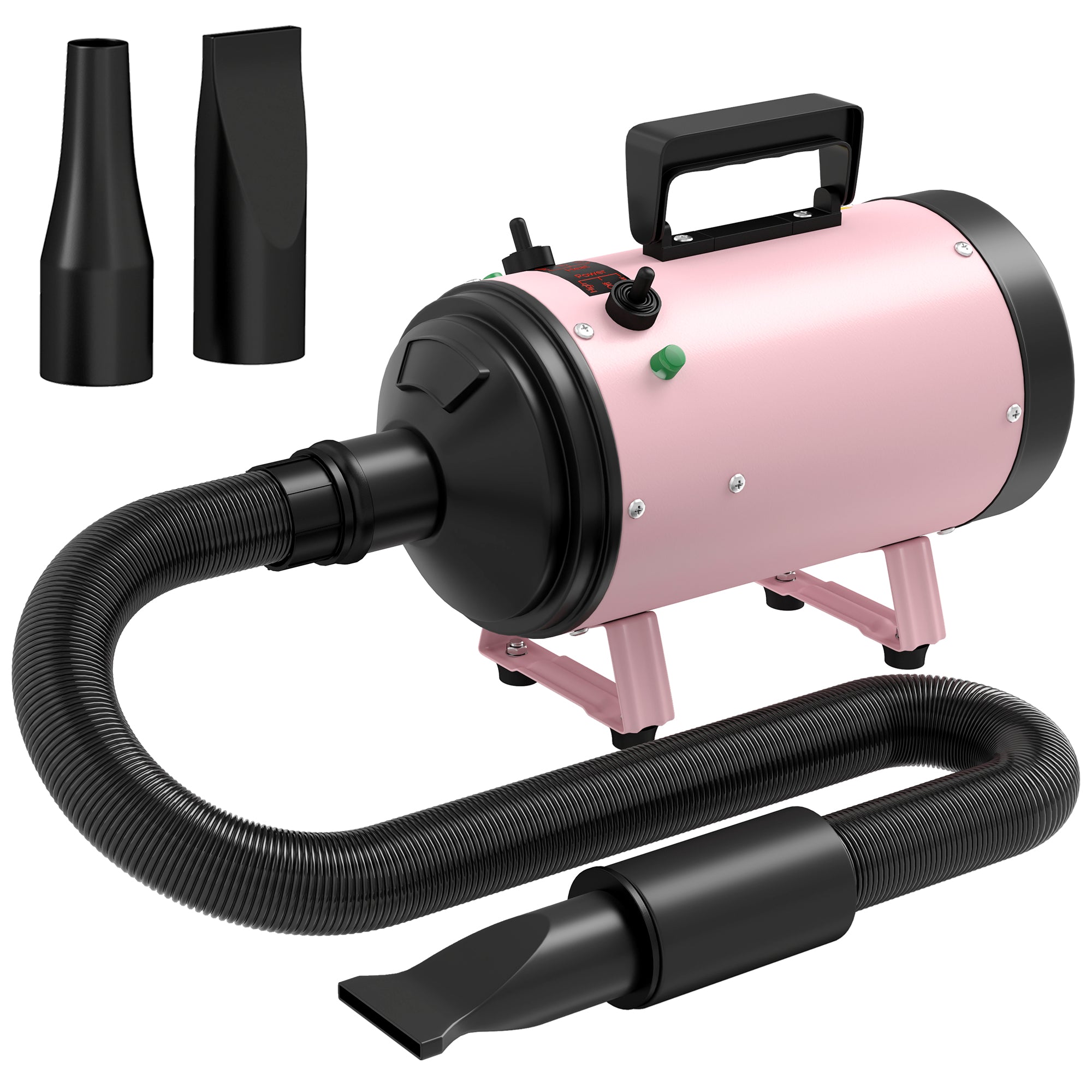 Dog Hair Dryer, 2200W Pet Grooming Hair Dryer with Adjustable Temperature & Velocity, Professional Low Noise Dog Blaster with 3 Different Nozzles, Pink