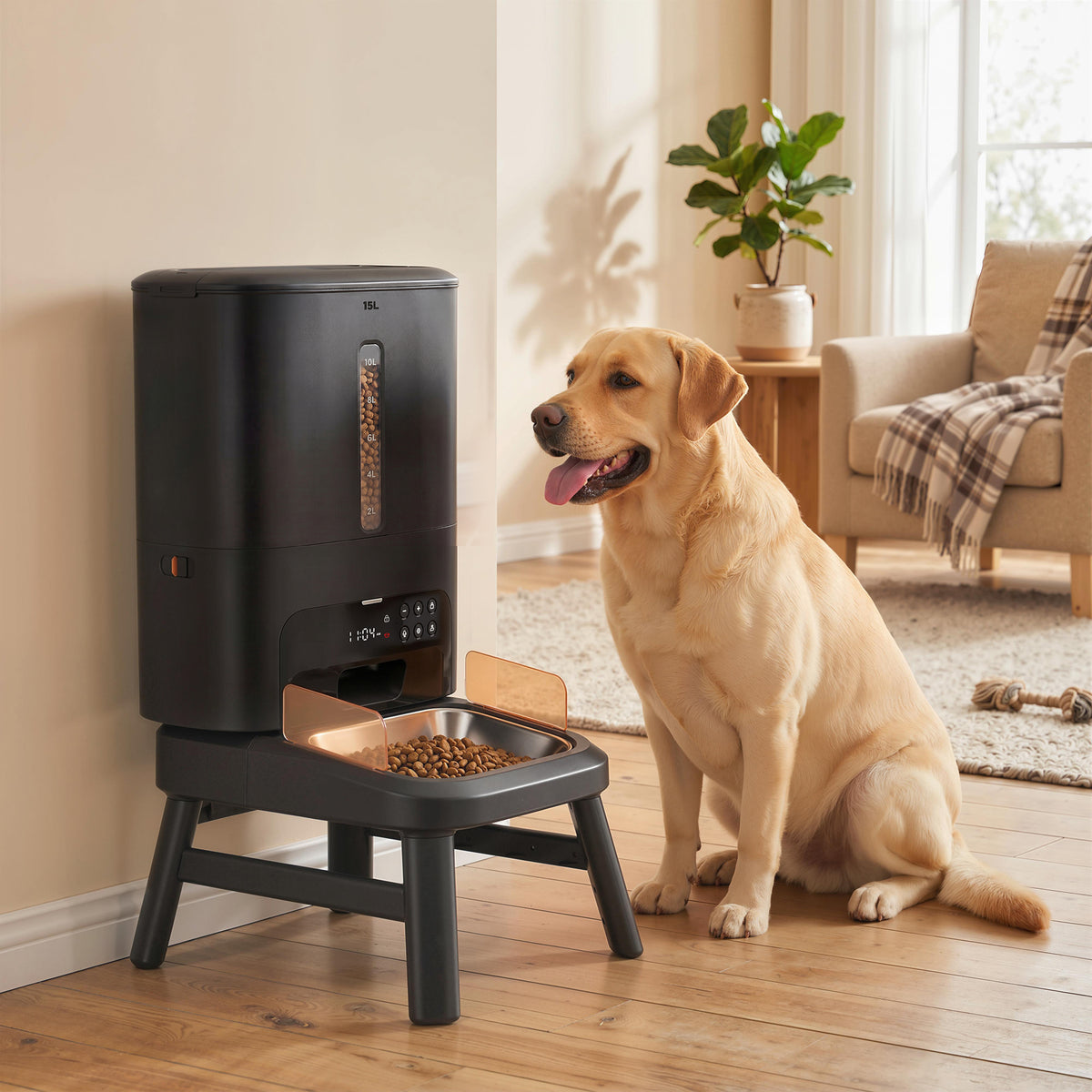 Automatic Dog Feeder Large Breed, 15L/63 Cups Anti-Clog Dog Food Dispenser for Large Kibble up to 23mm, Elevated Design,  Dual Power, Easy to Set Up