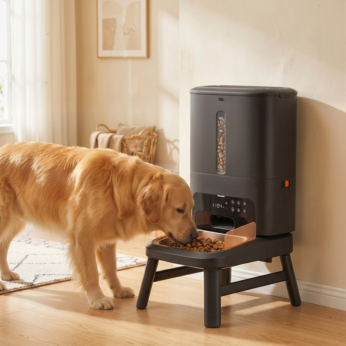 Automatic Dog Feeder Large Breed, 15L/63 Cups Anti-Clog Dog Food Dispenser for Large Kibble up to 23mm, Elevated Design,  Dual Power, Easy to Set Up