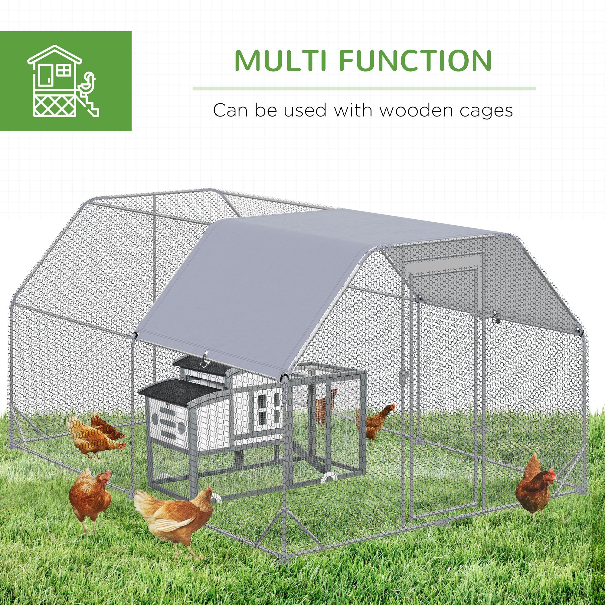 Galvanized Large Metal Chicken Coop Cage Walk-in Enclosure Poultry Hen Run House Playpen Rabbit Hutch with Cover for Outdoor Backyard 9.2' x 12.5' x 6.5' Silver