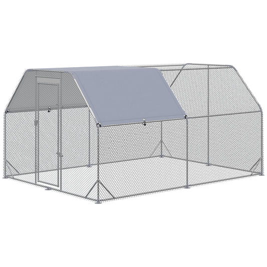 Galvanized Large Metal Chicken Coop Cage Walk-in Enclosure Poultry Hen Run House Playpen Rabbit Hutch with Cover for Outdoor Backyard 9.2' x 12.5' x 6.5' Silver