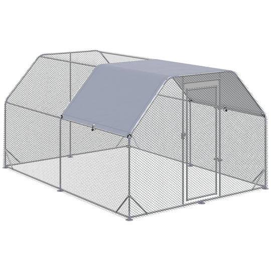 Galvanized Large Metal Chicken Coop Cage Walk-in Enclosure Poultry Hen Run House Playpen Rabbit Hutch with Cover for Outdoor Backyard 9.2' x 12.5' x 6.5' Silver