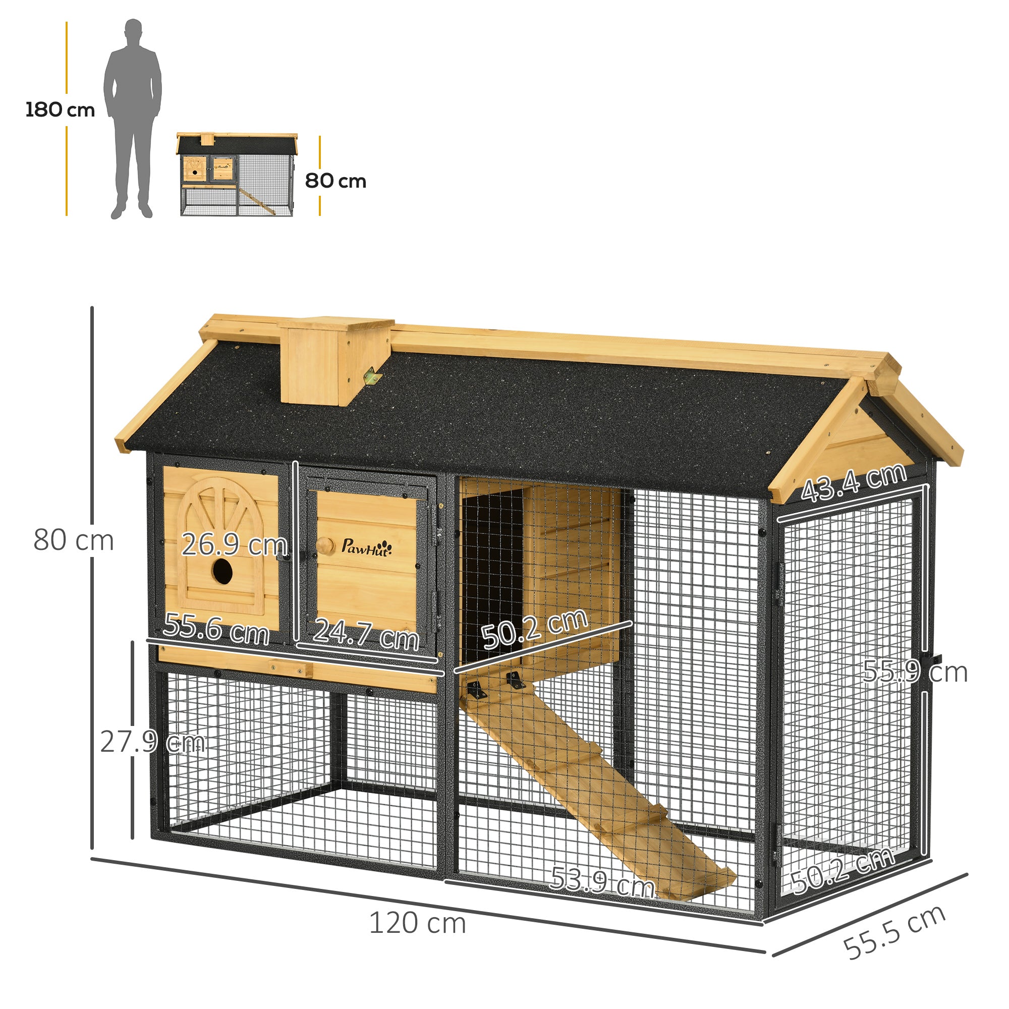 2 Tiers Rabbit Hutch and Run, Guinea Pig Hutch Outdoor with Sliding Tray, Ramp, for 1-2 Rabbits