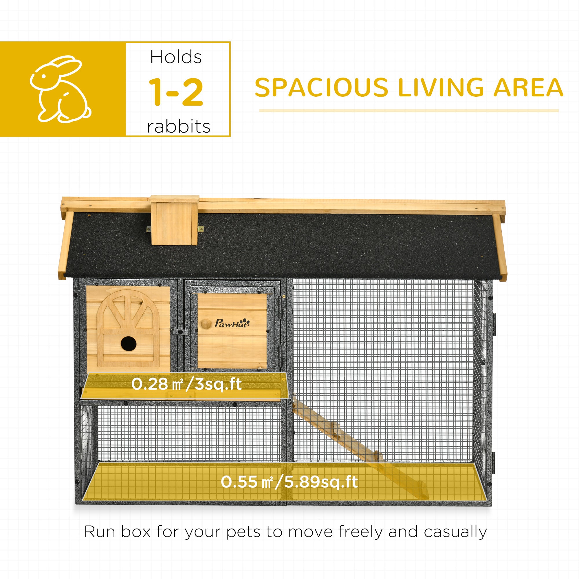 2 Tiers Rabbit Hutch and Run, Guinea Pig Hutch Outdoor with Sliding Tray, Ramp, for 1-2 Rabbits